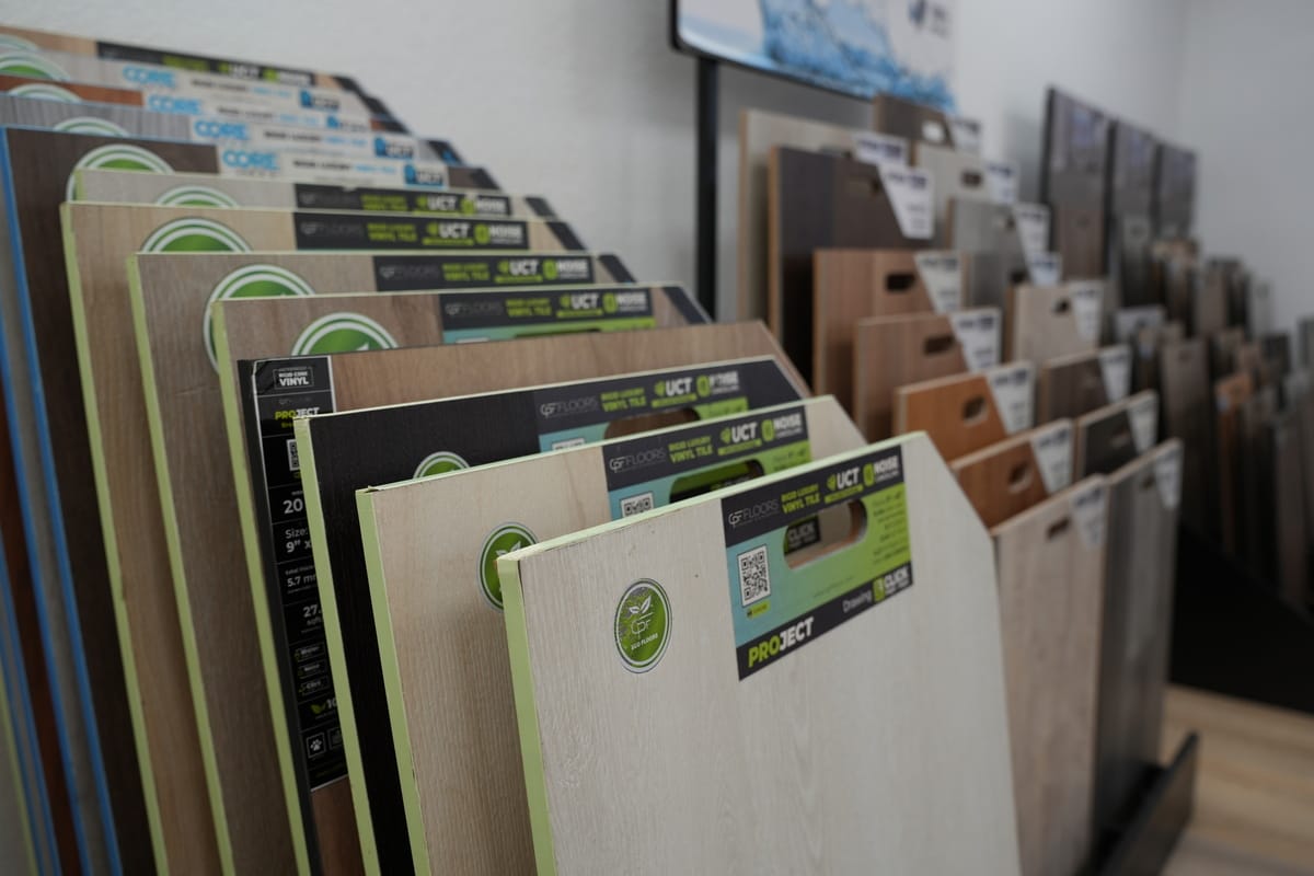 A wide selection of high-quality discounted porcelain and ceramic tiles on display at the PSL Floor & Supply showroom in Port St. Lucie.