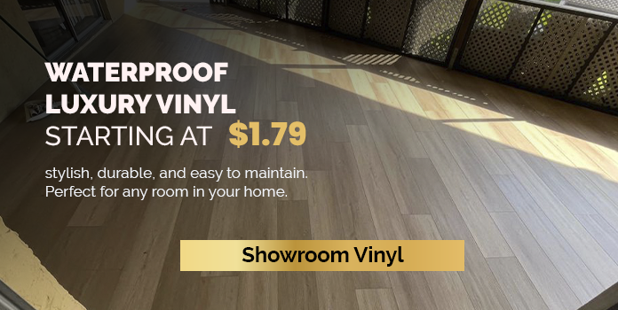 Waterproof luxury vinyl plank flooring in a light oak tone, starting at $1.79 per square foot at PSL Floor & Supply
